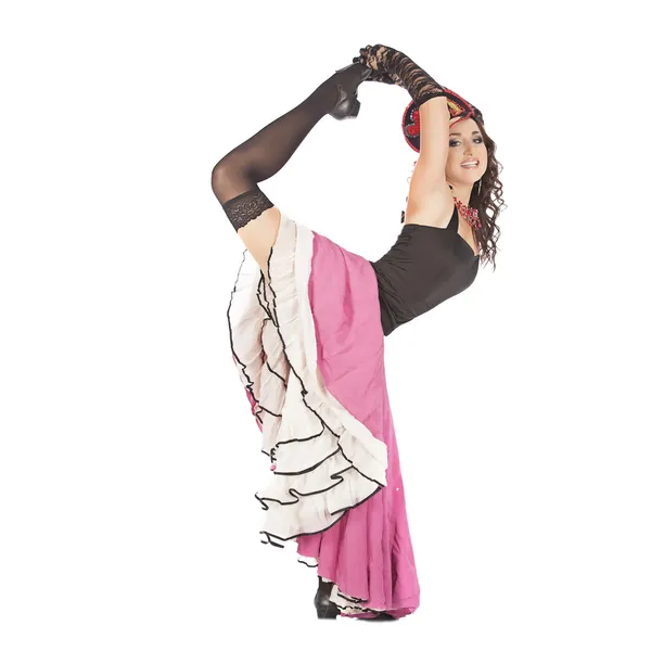 Bailarina burlesca con vestido largo rojo para can-can —  Fotos de Stock