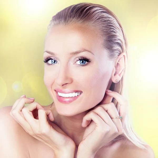 Closeup beauty portrait of blonde woman — Stock Photo, Image