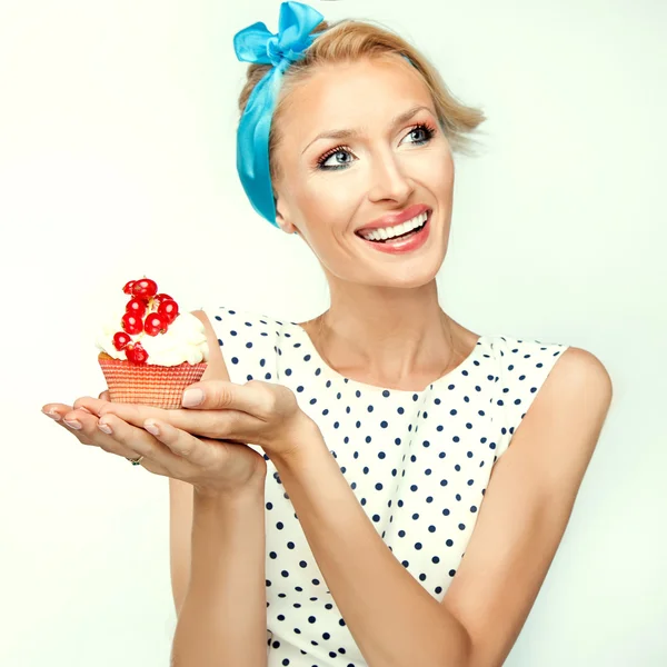 Blonde woman with sweets — Stock Photo, Image