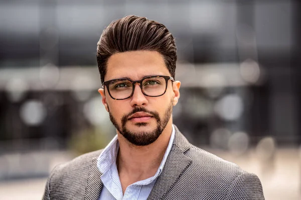 Handsome Young Well Dressed Man Wearing Fashionable Eyeglasses Looking Camera — Stock Photo, Image