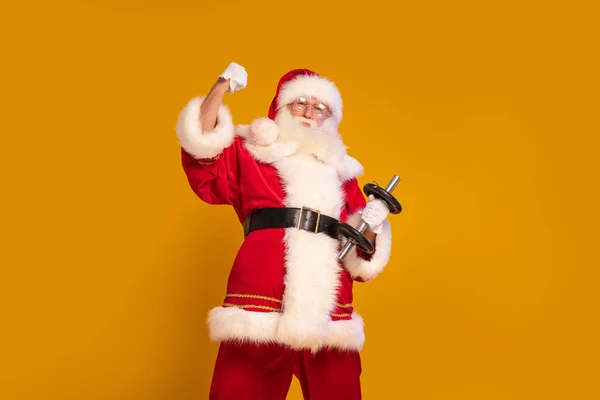Prawdziwy Święty Mikołaj Ćwiczy Siłowni Boże Narodzenie Wibracje Świąteczne Dużo — Zdjęcie stockowe