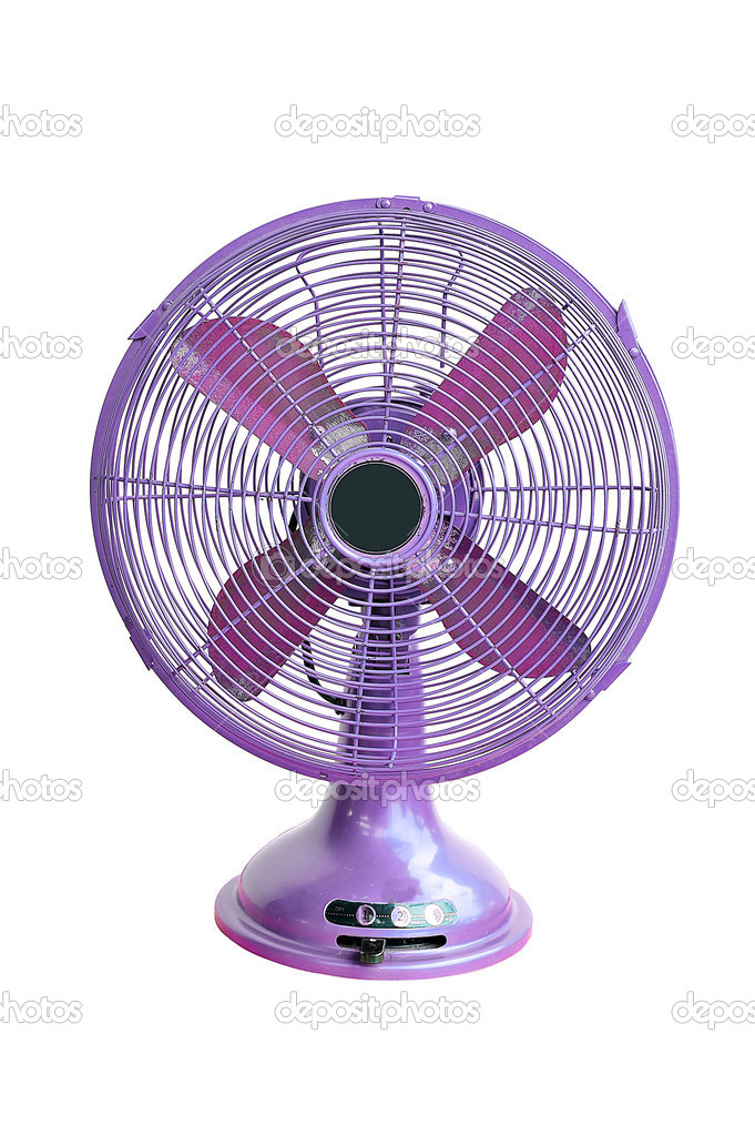 vintage violet electric fan on white background