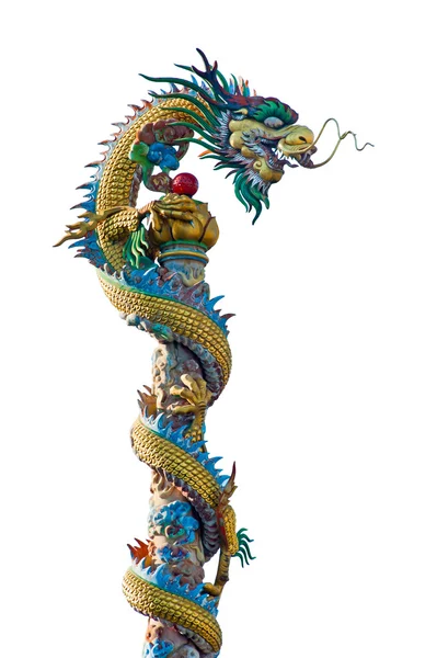 龙雕像上华人庙宇的支柱 — 图库照片