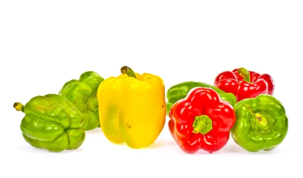 Red Green And Orange Sweet Bell Peppers Isolated On White Background — Stock Photo, Image