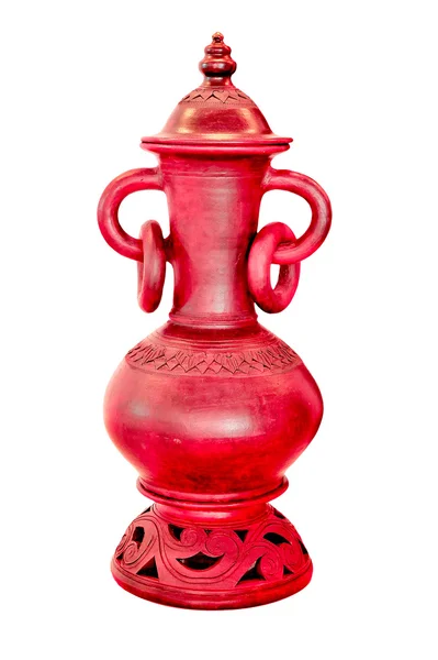 孤立的白色背景上的红色仿古陶土罐里 — 图库照片