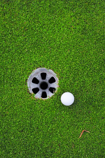 Balle de golf sur lèvre de tasse — Photo