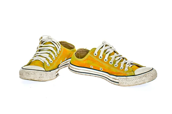 Zapato amarillo vintage sobre fondo blanco — Foto de Stock