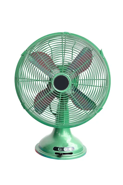 Beyaz zemin üzerine yeşil Vintage elektrikli fan — Stok fotoğraf