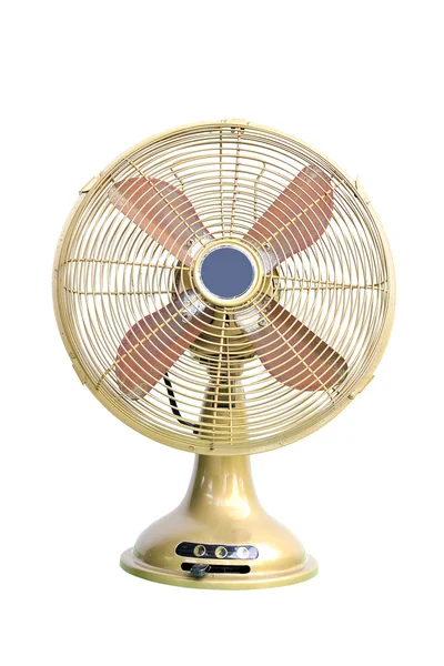 Vintage ventilatore elettrico giallo su sfondo bianco — Foto Stock