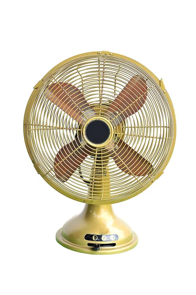 Vintage ventilatore elettrico giallo su sfondo bianco — Foto Stock