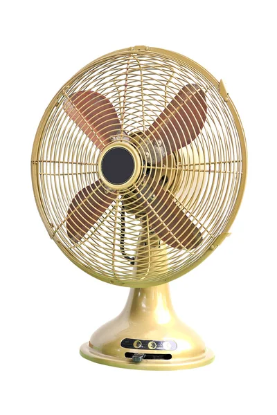 Vintage ventilatore elettrico giallo su sfondo bianco — Foto Stock