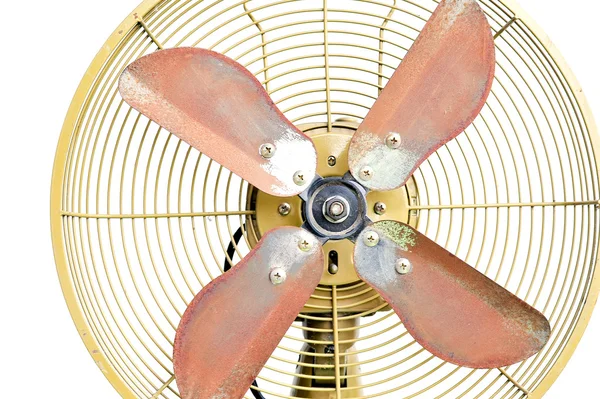 Vintage ventilatore elettrico giallo su sfondo bianco — Foto Stock