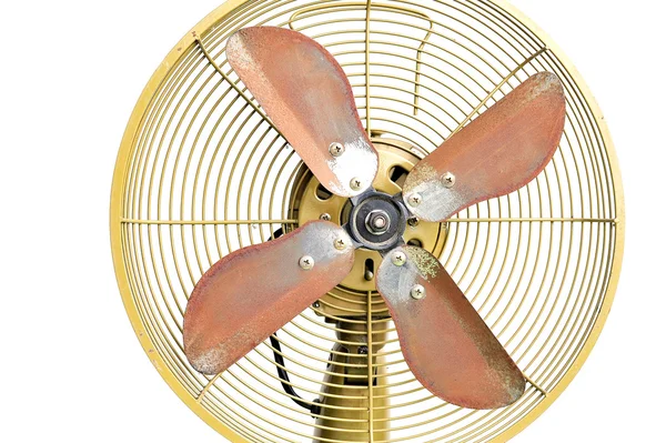 Vintage ventilatore elettrico giallo su sfondo bianco — Foto Stock