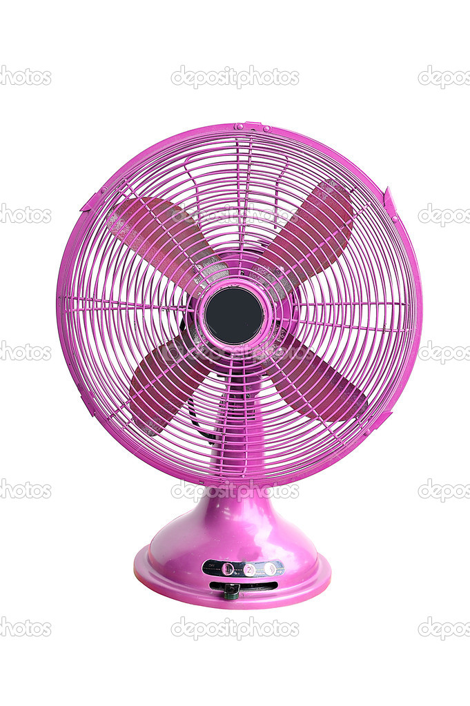 vintage pink electric fan on white background 