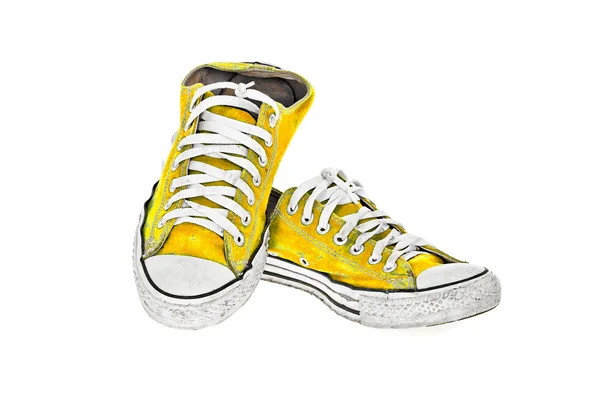 Sapato amarelo vintage no fundo branco — Fotografia de Stock