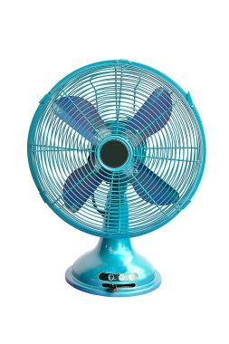 beyaz zemin üzerine mavi Vintage elektrikli fan 