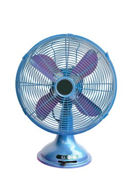 beyaz zemin üzerine mavi Vintage elektrikli fan  