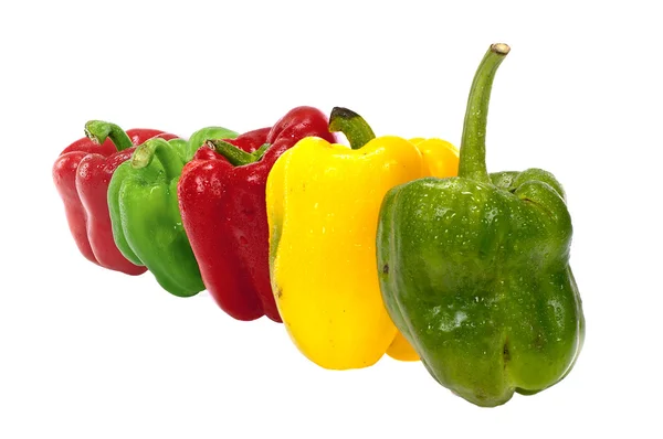 Red green and orange sweet bell peppers isolated on white backgr — Stock Photo, Image