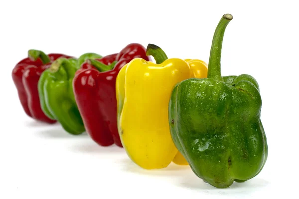 Red green and orange sweet bell peppers isolated on white backgr — Stock Photo, Image