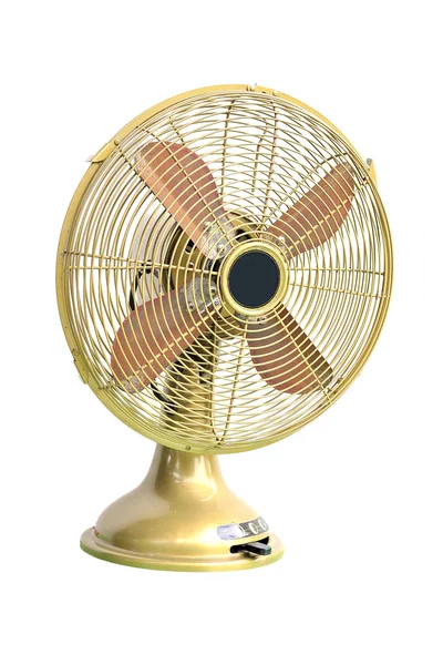 Ventilador elétrico amarelo vintage no fundo branco — Fotografia de Stock