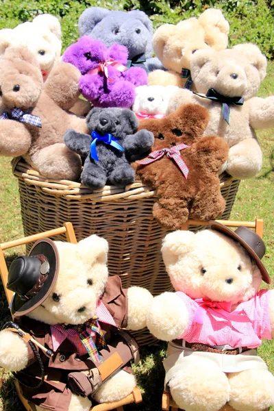 Basket with Teddies Stock Picture