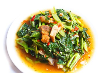 Kızarmış gevrek domuz ile kale Tayland gıda.