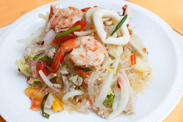 Mixed seafood and pork spicy Thai salad. — Stock Photo, Image