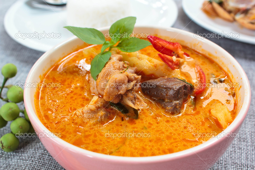 Spicy chicken curry with bamboo shoots.