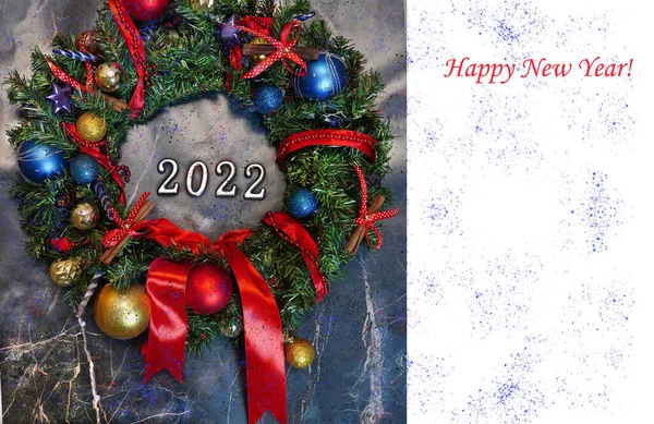 Gratulationskort För Nyår Och Jul Med Siffror Och Stor Vacker — Stockfoto