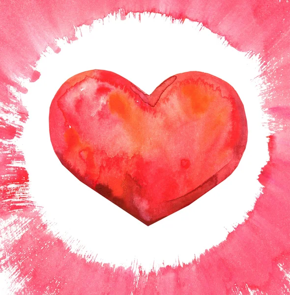 Akvarel srdce červené — Stock fotografie