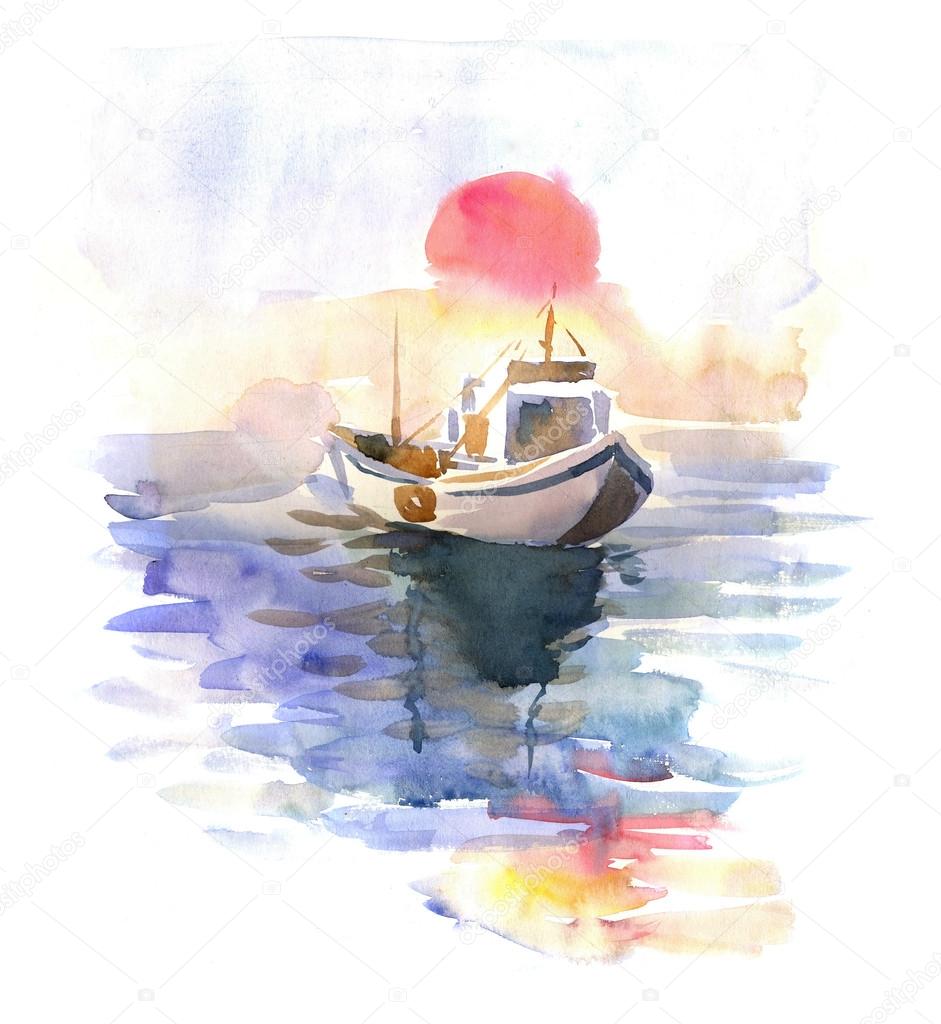 Watercolor Sketch Boat