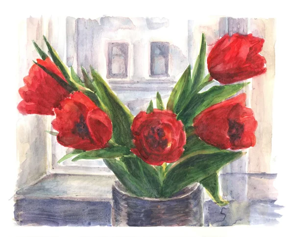 Aquarell-Tulpen — Stockfoto