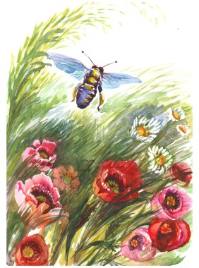 Bumble bee ve yaz çimen