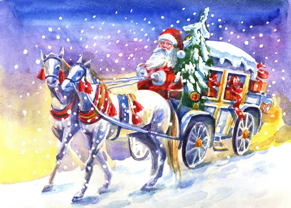 Babbo Natale in carrozza con cavallo — Foto Stock