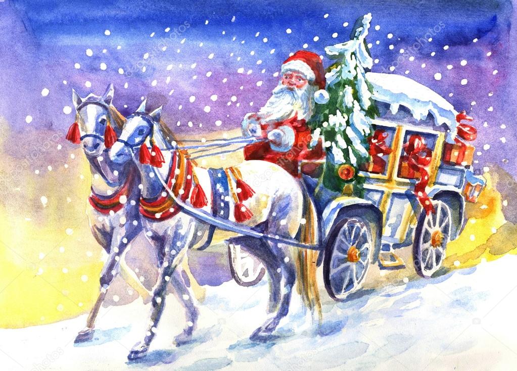 Santa Claus in a carriage with horse