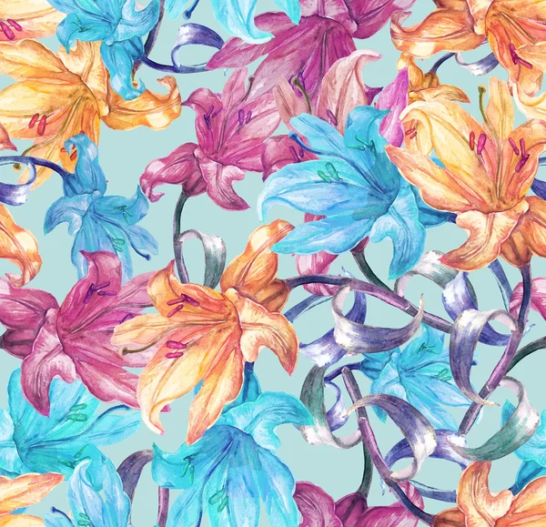 Lily květy bezešvé vzor — Stock fotografie