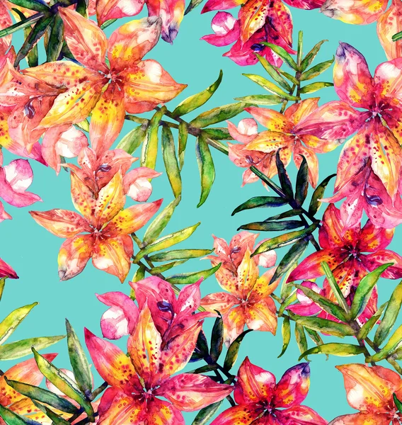 Lily flores sem costura padrão — Fotografia de Stock