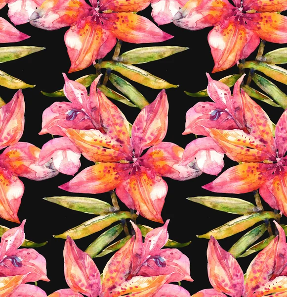 ユリの花のシームレスなパターン — ストック写真