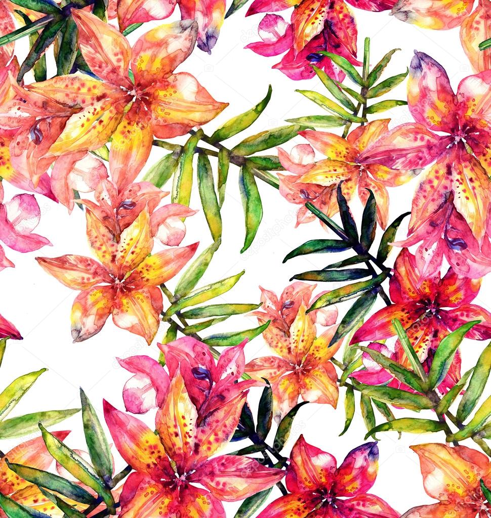 Lily flowers seamless pattern