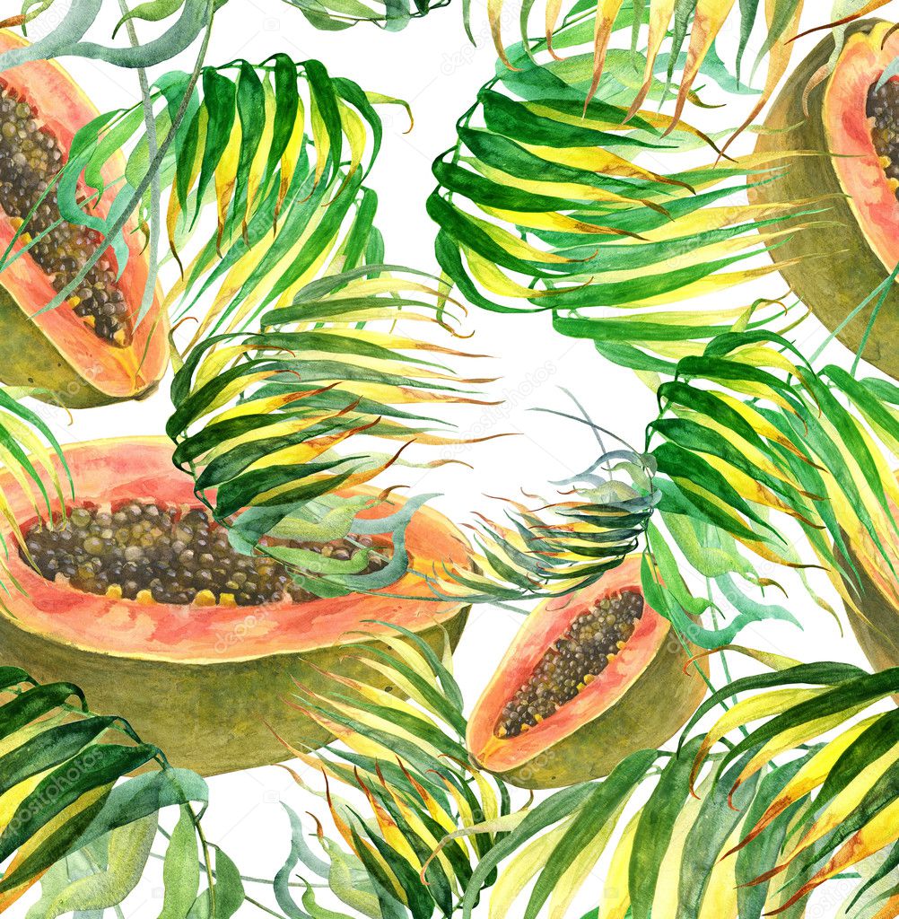 Tropical Seamless Pattern with papaya
