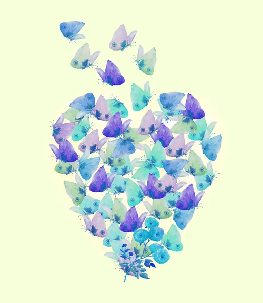 Herz mit Rosen und Schmetterlingen — Stockfoto