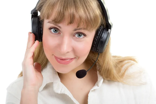 Smiling beautiful woman with phone headset Royalty Free Stock Images