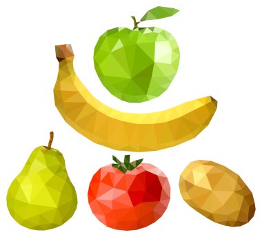 sebze ve meyve (elma, armut, muz, patates, domates)