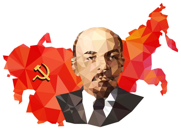 Soviet Union, USSR, map with flag, portrait of Lenin 