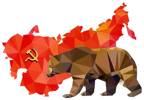 सोवियत संघ, यूएसएसआर, ध्वज के साथ नक्शा, भालू स्टॉक फ़ोटो
