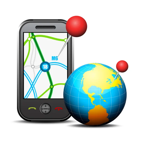 Cellphone en globe — Stockvector