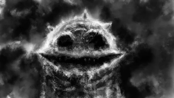 Мертвое Демоническое Лицо Открытым Ртом Страшный Череп Жуткой Улыбкой Темная — стоковое фото