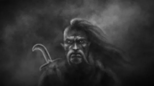 Розгніваний Козак Тлі Штормового Неба Ілюстрація Жанрі Темної Фантастики Стародавній — стокове фото
