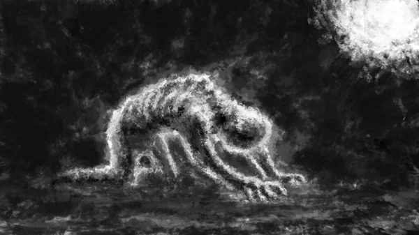 Enge Man Verandert Weerwolf Bij Volle Maan Spookachtige Demonenillustratie Horror Rechtenvrije Stockafbeeldingen