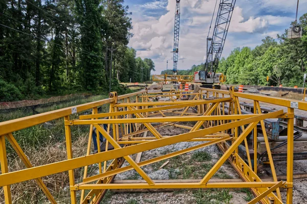 Augusta Usa Snelwegbrug Constructie Gele Balken Kranen — Stockfoto